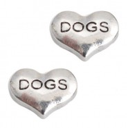 Floating Charms hartje "Dogs" Antiek zilver 9x7mm